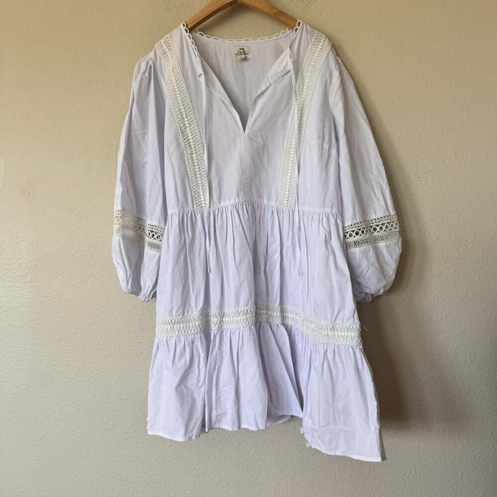River Island Dress White Size 12 UK Size 8 US 3/4 Sleeve V Neck Crochet